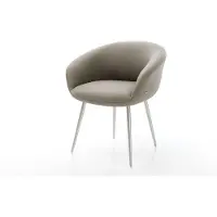 DELIFE Chaise-de-salle-à-manger Vinka-Flex avec accoudoirs cuir de vache couleur boue 4 pieds coniques acier inoxydable brossé ressorts ensachés