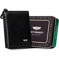 Peterson Portefeuille compact à fermeture éclair en carbone pour hommes -