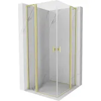 Mexen Mist L Duo cabine de douche battante 95 x 95 cm, transparent, or brossé - 8A4L-095-095-55-00