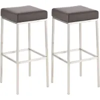 CLP - Ensemble de 2 tabourets de bar Montreal, revêtus de similicuir, avec assise et repose-pieds rembourrés. Couleur : marron. Structure : acier inoxydable