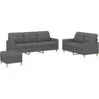 vidaXL Ensemble de canapés 3 pièces avec coussins Tissu gris foncé