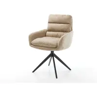 DELIFE Chaise-de-salle-à-manger Abelia-Flex avec accoudoirs microvelours beige vintage pied croisé large noir