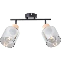 Brilliant WEALD Tube spot 2flg noir/fumée/bois | Spot de plafond avec abat-jour fumé | 2 x E27 max. 40 W | métal/verre/bois