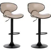 Beliani Lot de 2 tabourets de bar, revêtement en similicuir beige, piètement pivotant, vérin à gaz, hauteur réglable, style glamour