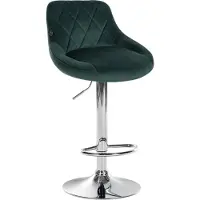 CLP Tabouret de bar Lazio en velours, réglable en hauteur et pivotant à 360°, vert foncé, piètement chromé