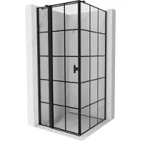 Mexen Mist T cabine de douche pivotante gauche 75 x 75 cm, grille noire, noire - 8A4T-075-075-70-77-L