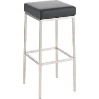 CLP Tabouret de bar Montréal : assise et structure rembourrées en similicuir, repose-pieds noir, structure couleur acier inoxydable