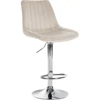CLP Tabouret de bar Toni en velours, réglable en hauteur et pivotant, couleur crème, piètement chromé