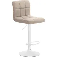 CLP Tabouret de bar Calma en tissu, pivotant à 360° et réglable en hauteur, couleur crème, piètement blanc