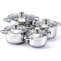 Florina SET DE CUISSONS 8 pcs Set de casseroles à induction en acier inoxydable avec couvercle en verre