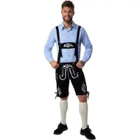 TecTake Dressforfun - Lederhose Frankenwald - Lederhosen classique noir avec bretelles amovibles pour carnaval, fêtes costumées et Oktoberfest - Taille L