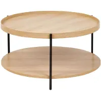 Beliani Table basse en bois clair avec structure métallique noire, forme ronde, style moderne, salon