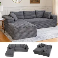COMHOMA Sofa Big-Sofa, Canapé en L, Canapé d'angle, Chaiselongue Canapé-lit avec assise profonde et larges accoudoirs, tissu velours gris foncé-R