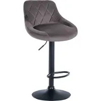CLP Tabouret de bar Lazio en velours, réglable en hauteur et pivotant à 360°, gris, piètement noir
