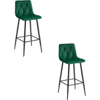 Leobert Tabouret De Bar - - Nado - Velours Vert Foncé/Pieds Noirs - Lot De 2