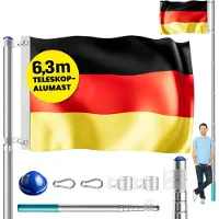 Monzana Mât de drapeau en aluminium 630cm y compris le drapeau allemand