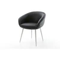 DELIFE Chaise-de-salle-à-manger Vinka-Flex avec accoudoirs cuir de vache noir 4 pieds coniques acier inoxydable brossé ressorts ensachés