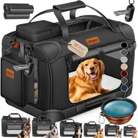 LOVPET Box pour chiens Box de transport pour chiens pliable avec écuelle Sac de transport Sac de transport pour chiens et chats Box de transport pour animaux domestiques, noir, XXL
