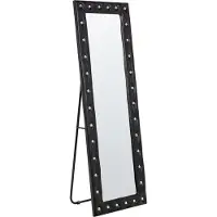 Beliani Miroir de sol en simili cuir noir 50 x 150 cm avec pied verre acrylique pierres cadre décoratif décoration murale style glamour