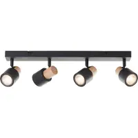 Brilliant Spot de plafond Pini rampe de spots, 4x GU10, 58 cm, orientable, métal/bois, noir/marron (GU10)