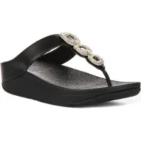 FitFlop Sandales FitFlop Women Fino Crystal-Chain Leather Toe-Post Sandals Black-Taille 39