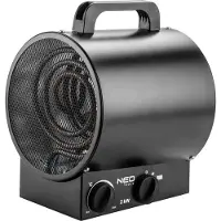 Neo Tools Chauffage électrique 2kW industrie, élément chauffant en acier inoxydable, thermostat réglable, protection contre la surchauffe, avec ventilateur, poignée isolée, débit d'air 253 m3/h