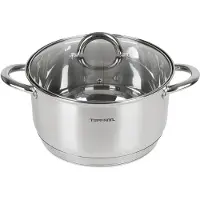 Topfann Casserole en acier inoxydable 24 cm avec couvercle en verre, casserole à soupe, casserole polyvalente, compatible induction, 5 L