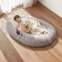 Vevor Lit pour Chien Humain 132x86x24 cm Panier Géant pour Chien en Mousse à Mémoire de Forme Orthopédique avec Poche Latérale