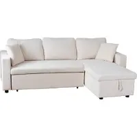 Happy Garden Canapé d'angle convertible CLARK 3 places en velours côtelé beige