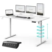 Sense7 NOJO LIGHT Bureau réglable en hauteur Électrique 140 x 70 cm Blanc Bureau gaming Bureau d'ordinateur Bureau debout Pupitre debout Bureau PC avec mémoire