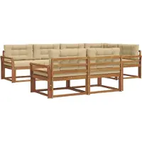 vidaXL Ensemble de canapés d'extérieur avec coussins 7 pièces Nature et Beige