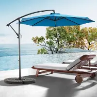OKWISH Parasol de Jardin Rond Double Face - Grand Parasol avec Manivelle et Structure en Acier - Toile Polyester 294x294 cm - Bleu
