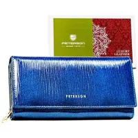 Peterson | Porte-lettres pour dames, en cuir, avec compartiments, en bleu, 19x10 cm