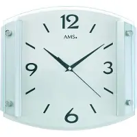 AMS 5938 Horloge murale radio analogique argentée moderne avec verre et aluminium