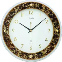 AMS 5853 Horloge murale radio analogique ronde en laiton, verre et aluminium