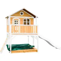Axi Marc Maison Enfant Avec Bac À Sable & Toboggan Blanc | Aire De Jeux Pour L'Extérieur En Marron & Blanc | Maisonnette / Cabane De Jeu En Bois