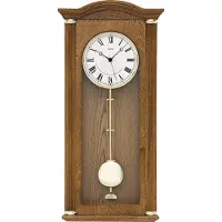 AMS 5014/4 Horloge murale radiofréquence analogique avec pendule en bois de chêne Horloge à pendule