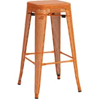 CLP Tabouret de bar Fletcher I empilable en métal, avec patins de protection et repose-pieds, orange