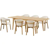 Ebuy24 Oline ensemble pour salle à manger table à manger 6 chaises naturelles, beiges.