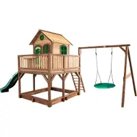 Axi Liam Maison Enfant Avec Bac À Sable, Balançoire Nid D’Oiseau Vert & Toboggan Vert | Aire De Jeux Pour L'Extérieur En Marron & Vert | Maisonnette