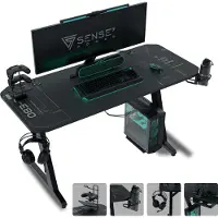 Sense7 Nomad Table de jeu cybernétique 140 x 60 cm XXL - Tapis de souris, table d'ordinateur, table PC, bureau pour gamers, table pour gamers, gestion des câbles, support pour casque