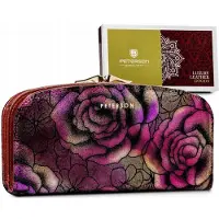 Peterson Grand portefeuille en cuir naturel avec motif floral -