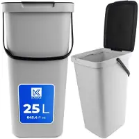 Kadax Poubelle avec couvercle et poignée, Poubelle en plastique, Poubelle pour le tri sélectif (Gris, 25L)