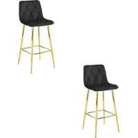 Leobert Tabouret De Bar - - Nado - Velours Noir/Pieds Dorés - 43,5 X 49 X 102 Cm - Lot De 2