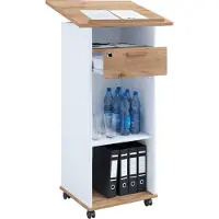 VCM Bureau du haut-parleur Wood Mobile | Dimensions env. H. 108 à 120 cm x L. 60 cm x D. 50 cm | Bureau debout avec rouleaux| Roulable avec tiroir | Table debout - Melta
