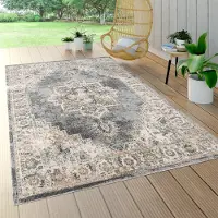 Paco Home Tapis d'extérieur résistant aux intempéries Balcon Cuisine Motif marocain Mandala Gris Beige Dimensions 60 x 100 cm