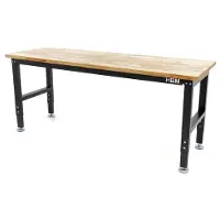 HBM établi réglable en hauteur 182 cm, plan de travail en bois massif, noir