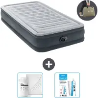 OEM Intex Airbed - 1 personne - 99 x 191 x 33 cm - Gris - Avec pompe - drap-housse et kit de réparation