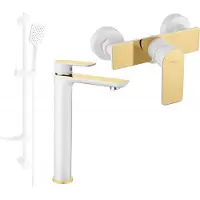 Mexen Alfa DF62 Ensemble de mitigeurs de lavabo et de douche avec accessoires, blanc/or (745714DF62-25)