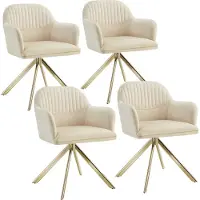 TecTake Chaise pivotante en velours Lona avec rembourrage épais - crème/or, Lot de 4